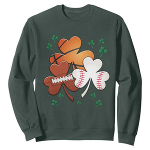 Football Basketball Baseball Shamrock Sweatshirt Happy St Patricks Day Sport Lover TS02 Dark Forest Green Print Your Wear