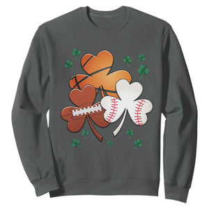 Football Basketball Baseball Shamrock Sweatshirt Happy St Patricks Day Sport Lover TS02 Dark Heather Print Your Wear