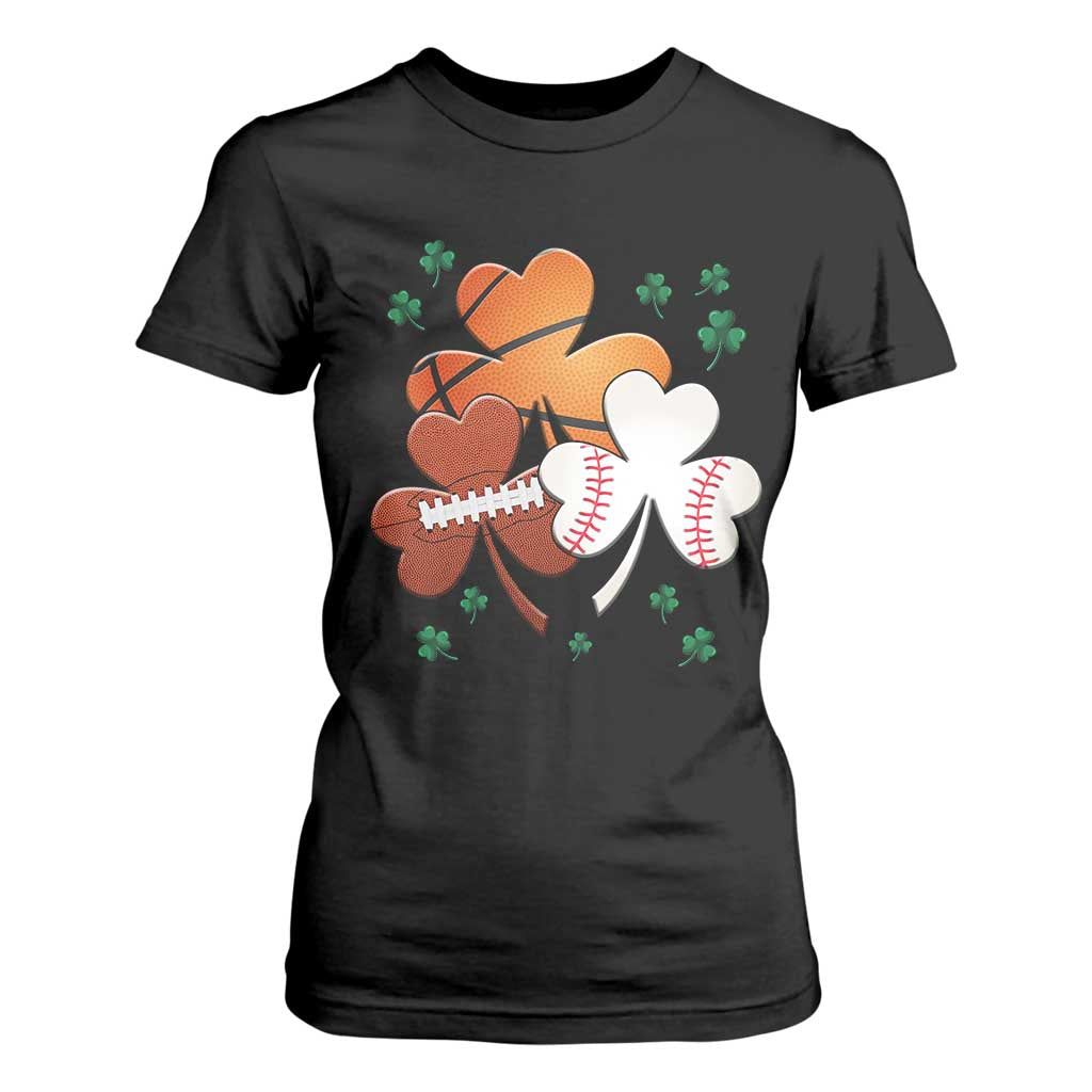 Football Basketball Baseball Shamrock T Shirt For Women Happy St Patricks Day Sport Lover TS02 Black Print Your Wear