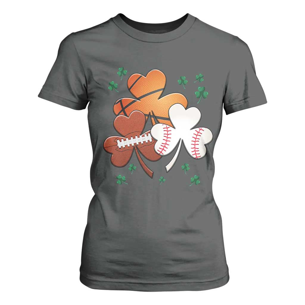 Football Basketball Baseball Shamrock T Shirt For Women Happy St Patricks Day Sport Lover TS02 Dark Heather Print Your Wear
