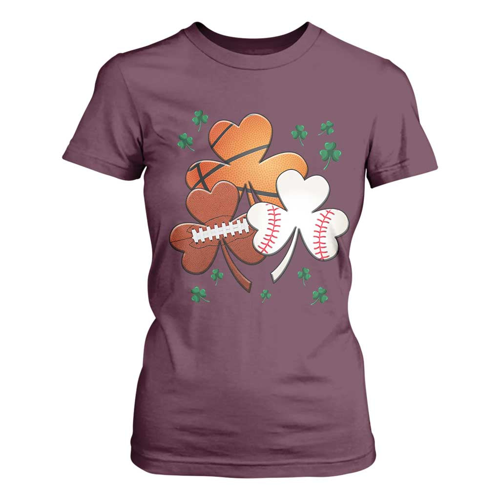 Football Basketball Baseball Shamrock T Shirt For Women Happy St Patricks Day Sport Lover TS02 Maroon Print Your Wear