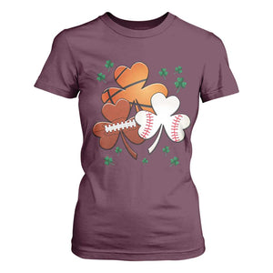 Football Basketball Baseball Shamrock T Shirt For Women Happy St Patricks Day Sport Lover TS02 Maroon Print Your Wear