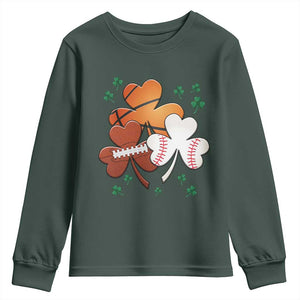 Football Basketball Baseball Shamrock Youth Sweatshirt Happy St Patricks Day Sport Lover TS02 Dark Forest Green Print Your Wear