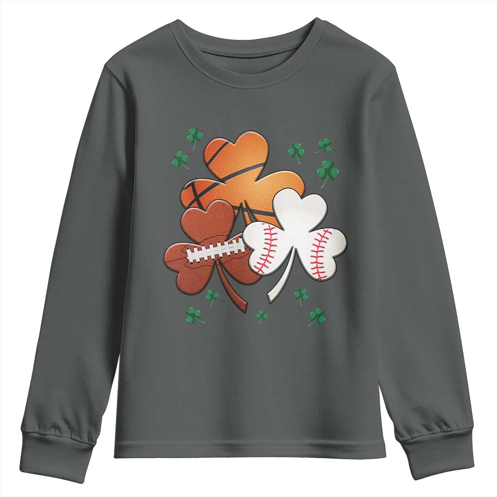 Football Basketball Baseball Shamrock Youth Sweatshirt Happy St Patricks Day Sport Lover TS02 Dark Heather Print Your Wear