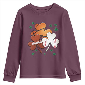Football Basketball Baseball Shamrock Youth Sweatshirt Happy St Patricks Day Sport Lover TS02 Maroon Print Your Wear