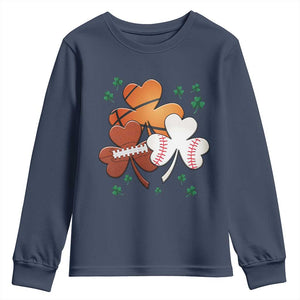 Football Basketball Baseball Shamrock Youth Sweatshirt Happy St Patricks Day Sport Lover TS02 Navy Print Your Wear