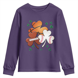 Football Basketball Baseball Shamrock Youth Sweatshirt Happy St Patricks Day Sport Lover TS02 Purple Print Your Wear