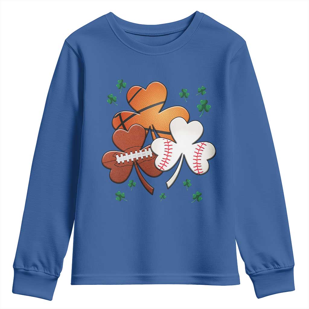 Football Basketball Baseball Shamrock Youth Sweatshirt Happy St Patricks Day Sport Lover TS02 Royal Blue Print Your Wear