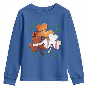 Football Basketball Baseball Shamrock Youth Sweatshirt Happy St Patricks Day Sport Lover TS02 Royal Blue Print Your Wear