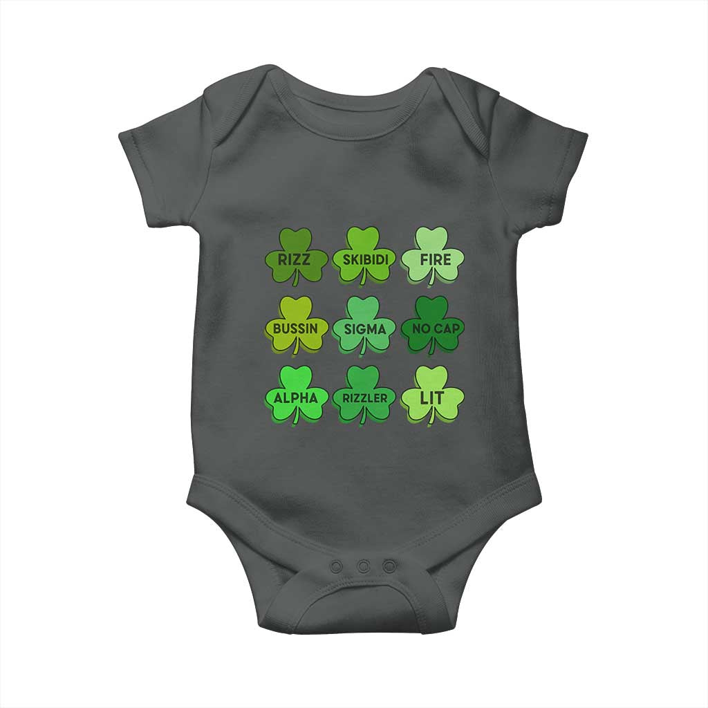 Funny St Patricks Day Skibi Rizz Baby Onesie No Cap TS02 Dark Heather Print Your Wear