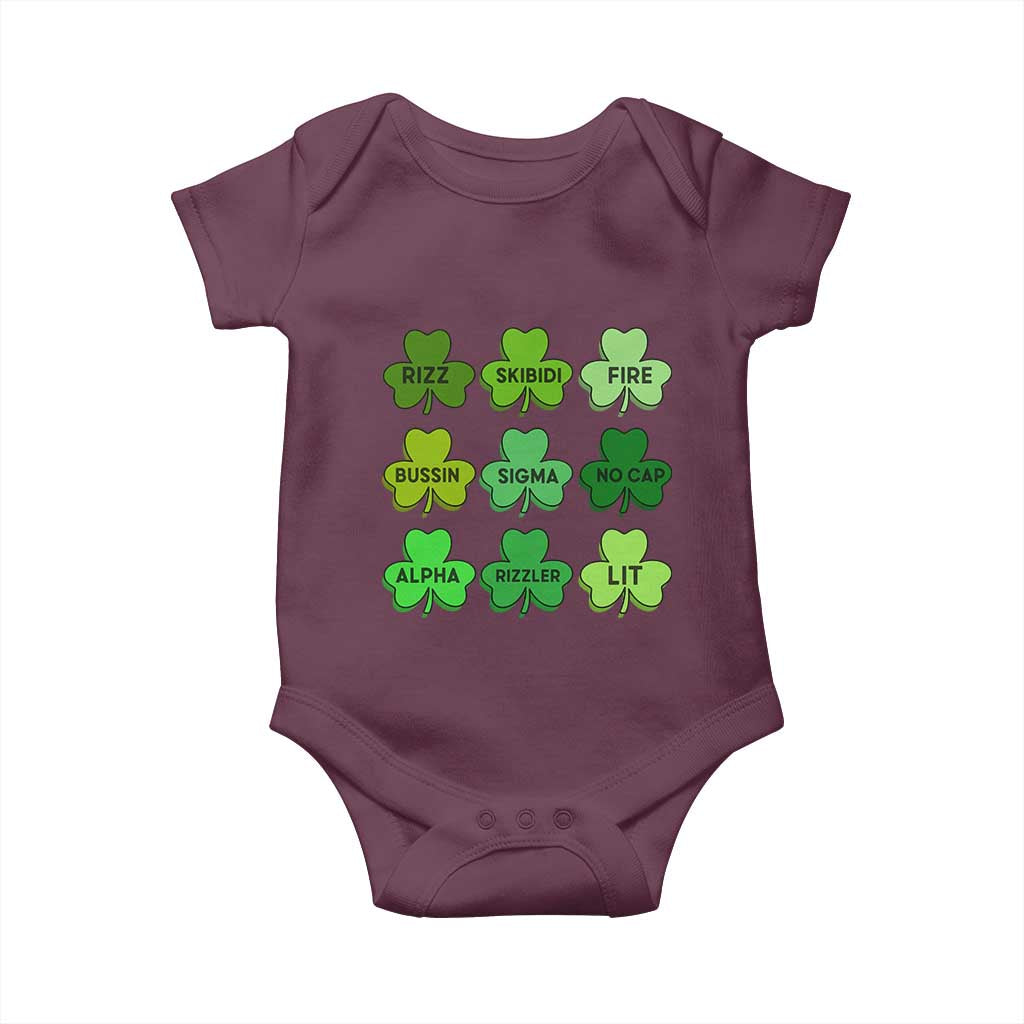 Funny St Patricks Day Skibi Rizz Baby Onesie No Cap TS02 Maroon Print Your Wear
