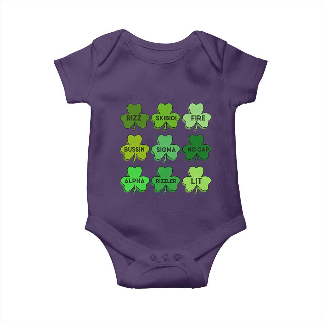 Funny St Patricks Day Skibi Rizz Baby Onesie No Cap TS02 Purple Print Your Wear