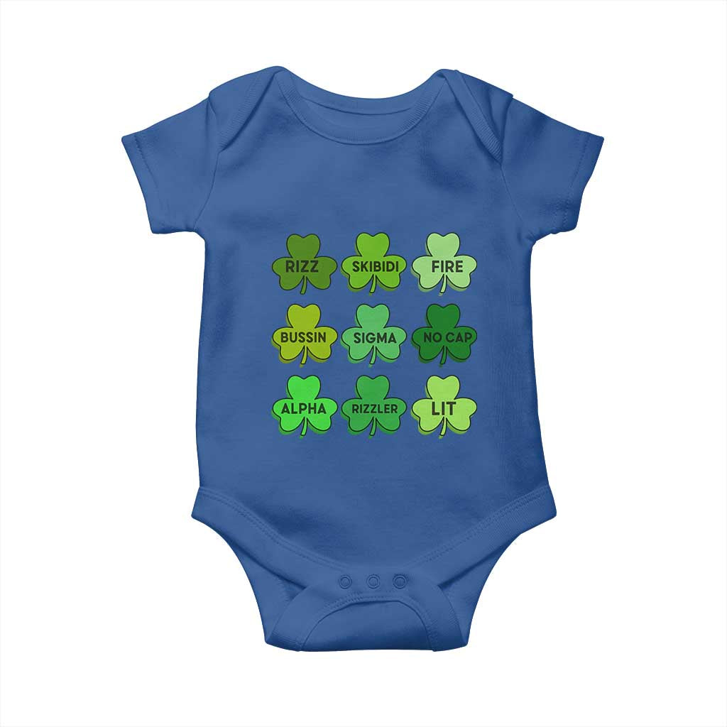 Funny St Patricks Day Skibi Rizz Baby Onesie No Cap TS02 Royal Blue Print Your Wear