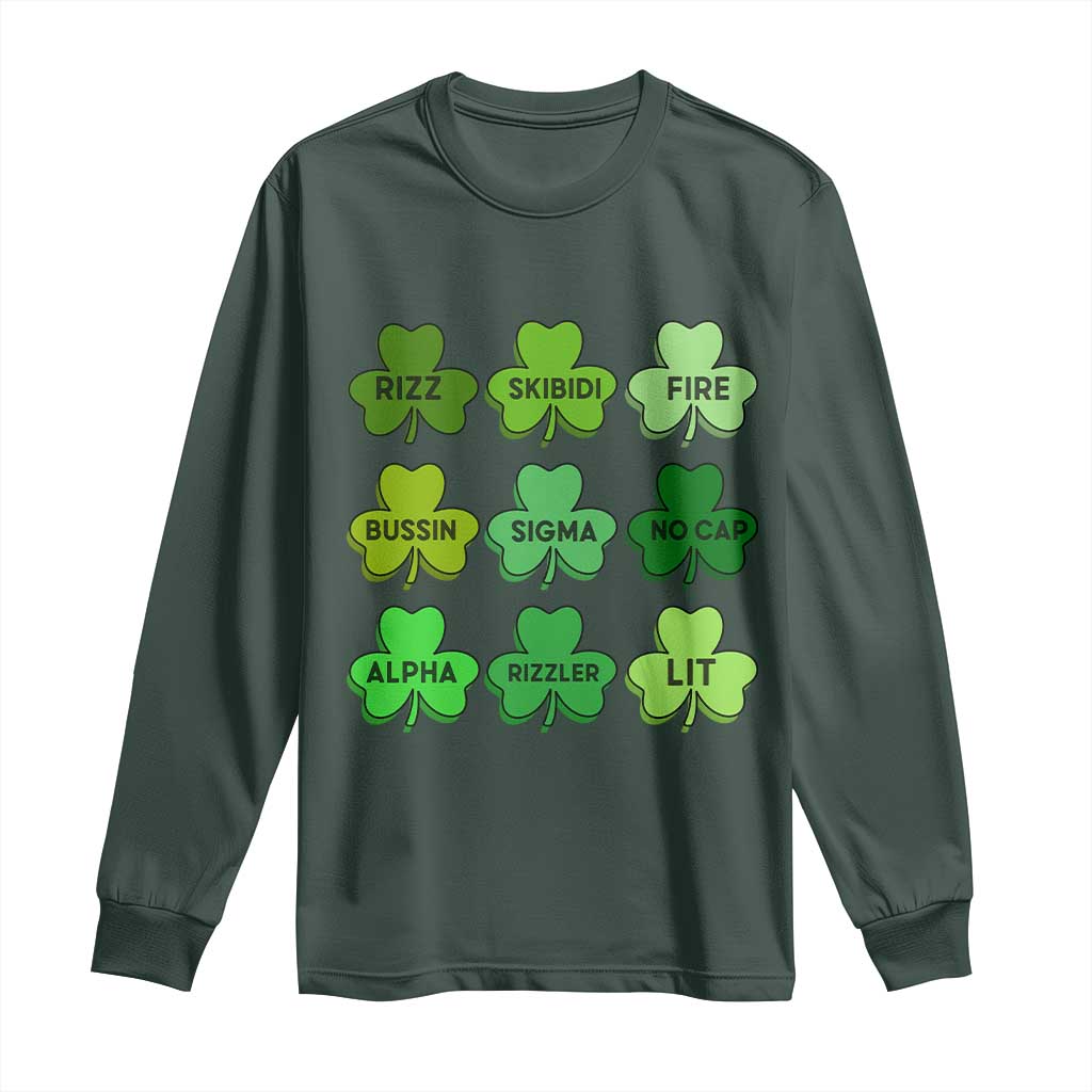 Funny St Patricks Day Skibi Rizz Long Sleeve Shirt No Cap TS02 Dark Forest Green Print Your Wear