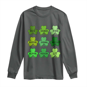 Funny St Patricks Day Skibi Rizz Long Sleeve Shirt No Cap TS02 Dark Heather Print Your Wear