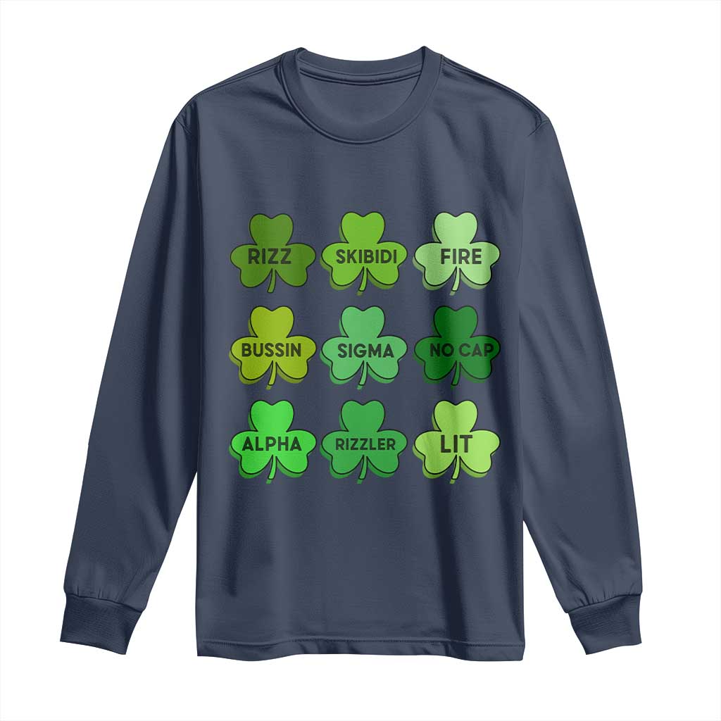 Funny St Patricks Day Skibi Rizz Long Sleeve Shirt No Cap TS02 Navy Print Your Wear