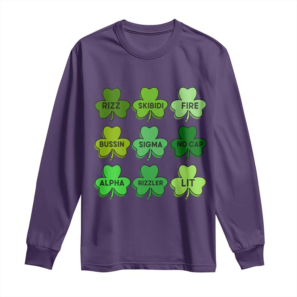 Funny St Patricks Day Skibi Rizz Long Sleeve Shirt No Cap TS02 Purple Print Your Wear