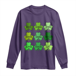 Funny St Patricks Day Skibi Rizz Long Sleeve Shirt No Cap TS02 Purple Print Your Wear
