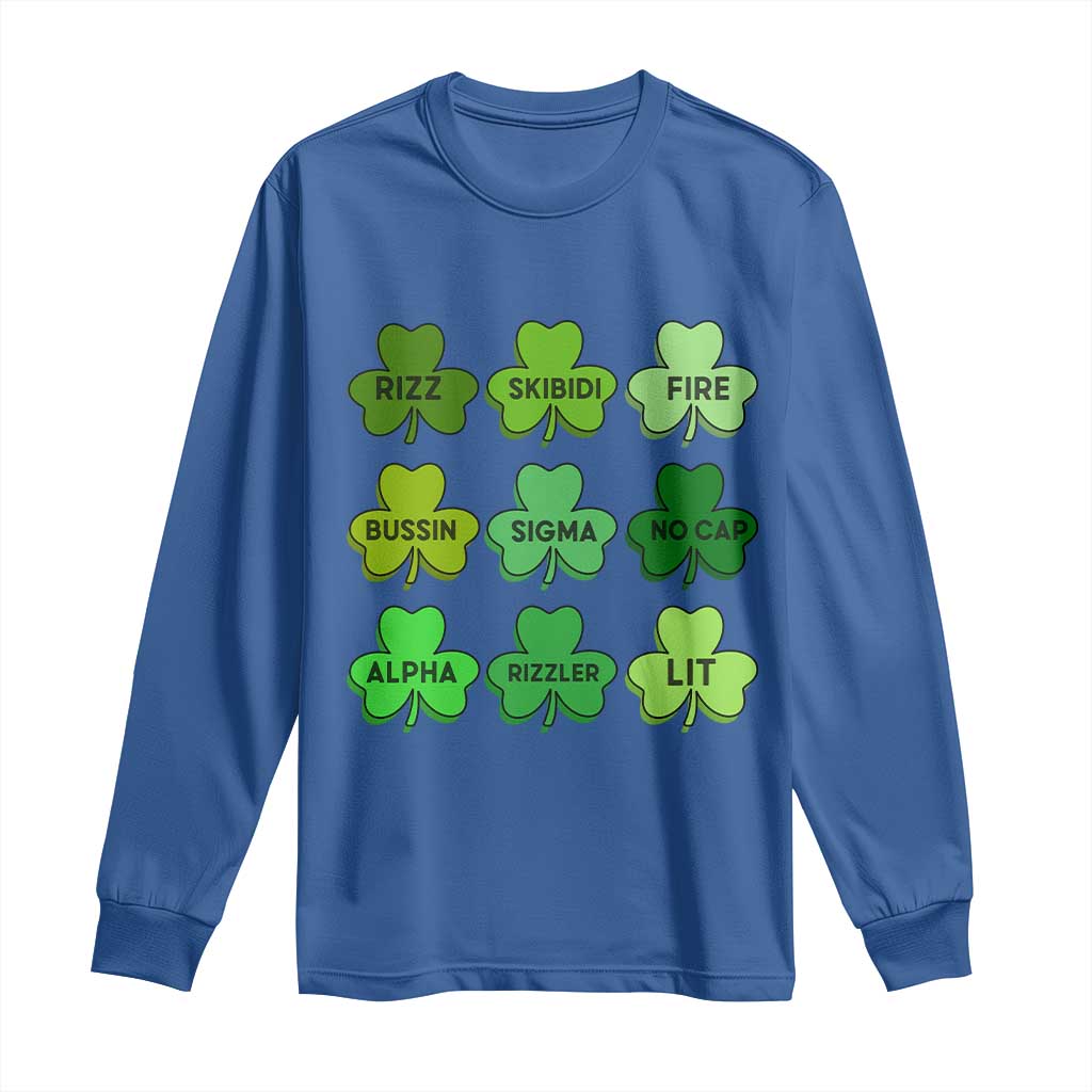 Funny St Patricks Day Skibi Rizz Long Sleeve Shirt No Cap TS02 Royal Blue Print Your Wear