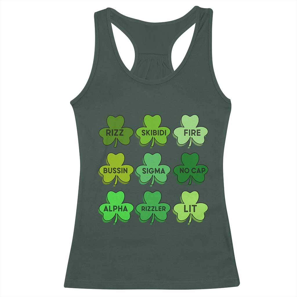 Funny St Patricks Day Skibi Rizz Racerback Tank Top No Cap TS02 Dark Forest Green Print Your Wear