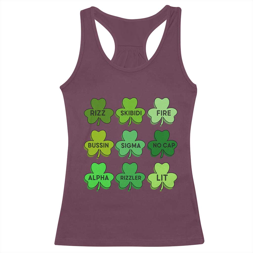 Funny St Patricks Day Skibi Rizz Racerback Tank Top No Cap TS02 Maroon Print Your Wear