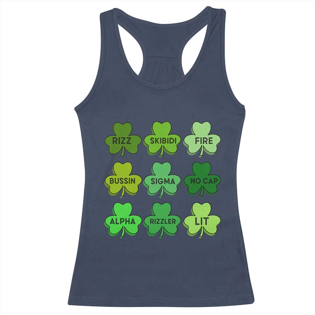 Funny St Patricks Day Skibi Rizz Racerback Tank Top No Cap TS02 Navy Print Your Wear