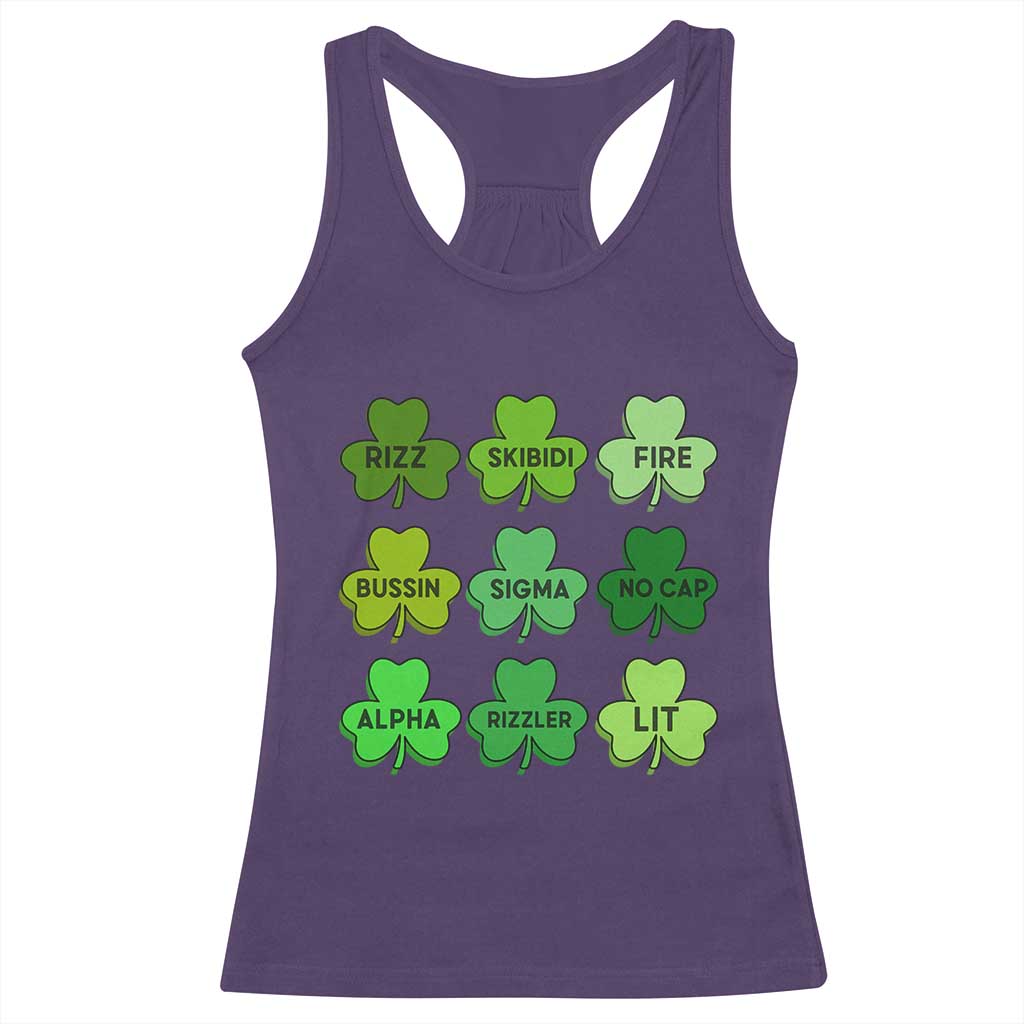 Funny St Patricks Day Skibi Rizz Racerback Tank Top No Cap TS02 Purple Print Your Wear