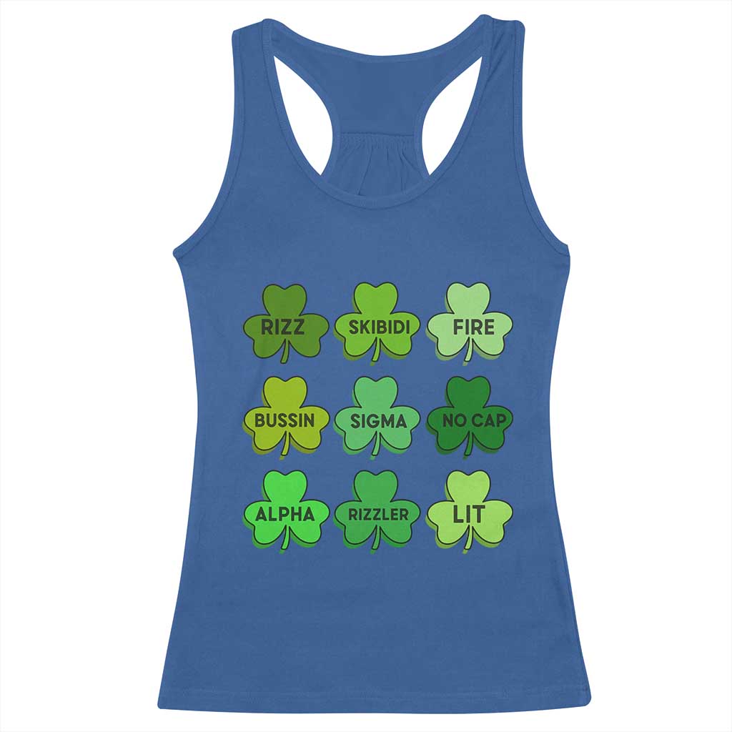 Funny St Patricks Day Skibi Rizz Racerback Tank Top No Cap TS02 Royal Blue Print Your Wear