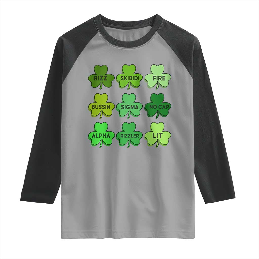 Funny St Patricks Day Skibi Rizz Raglan Shirt No Cap TS02 Sport Gray Black Print Your Wear
