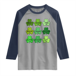 Funny St Patricks Day Skibi Rizz Raglan Shirt No Cap TS02 Sport Gray Navy Print Your Wear