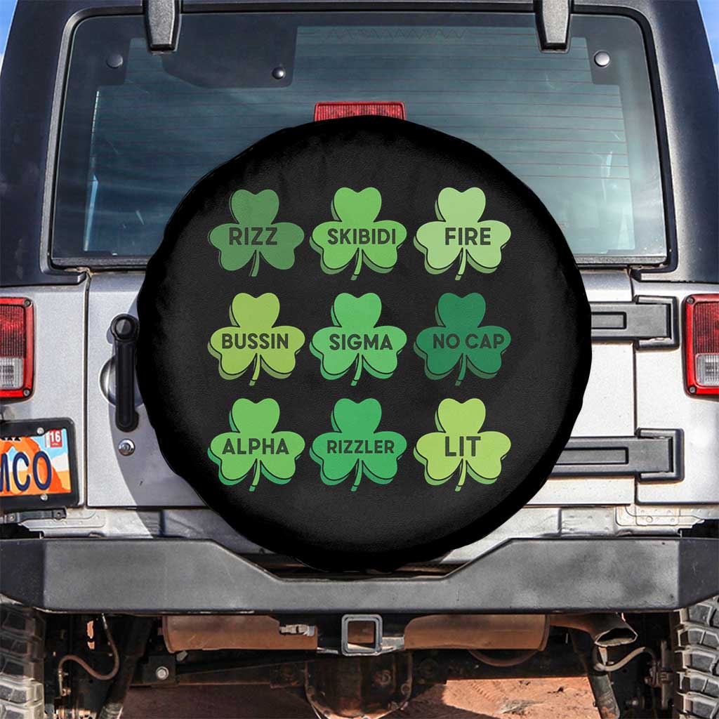 Funny St Patricks Day Skibi Rizz Spare Tire Cover No Cap TS02 No hole Black Print Your Wear