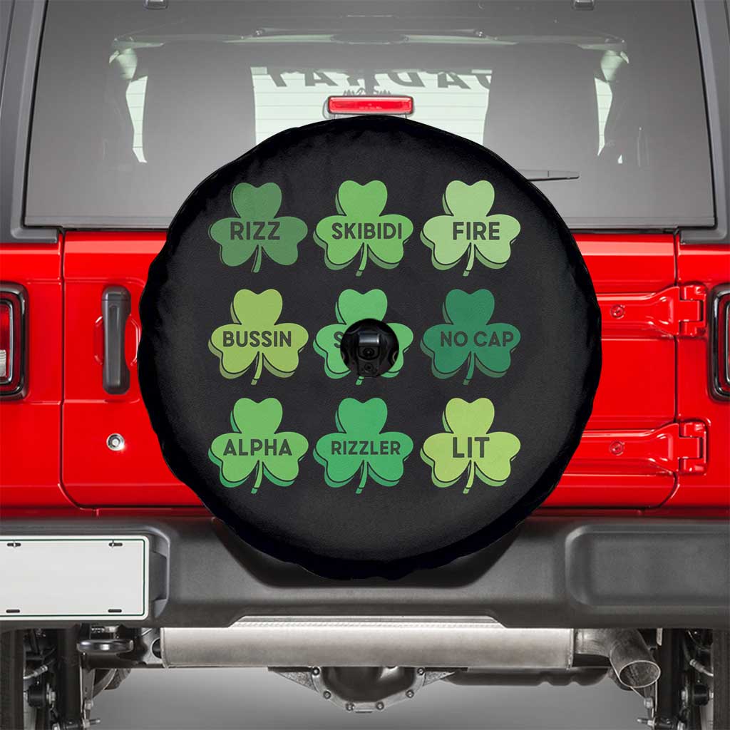 Funny St Patricks Day Skibi Rizz Spare Tire Cover No Cap TS02 Black Print Your Wear