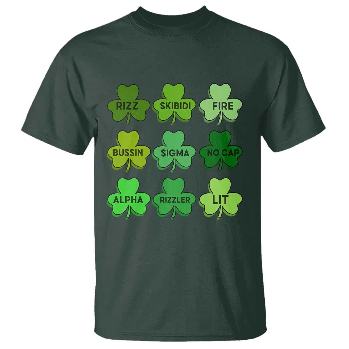 Funny St Patricks Day Skibi Rizz T Shirt No Cap TS02 Dark Forest Green Print Your Wear