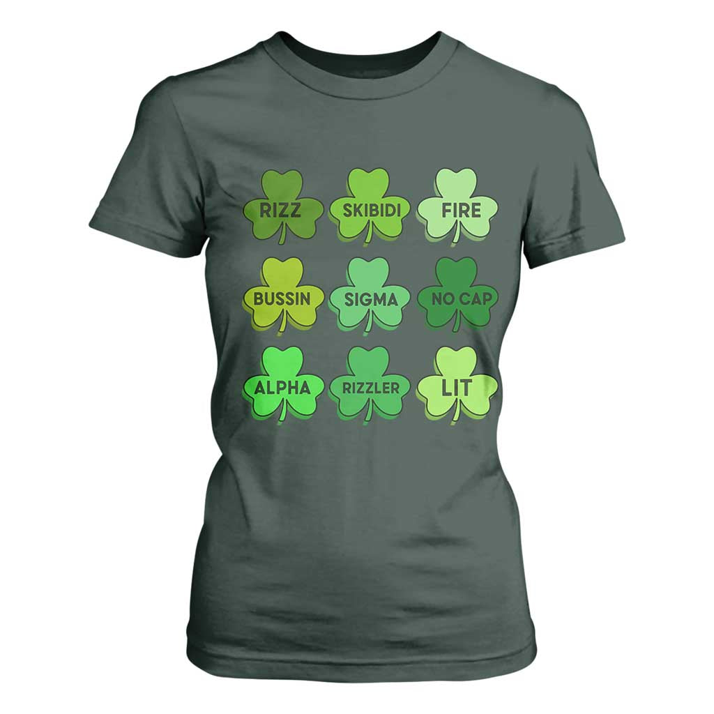 Funny St Patricks Day Skibi Rizz T Shirt For Women No Cap TS02 Dark Forest Green Print Your Wear
