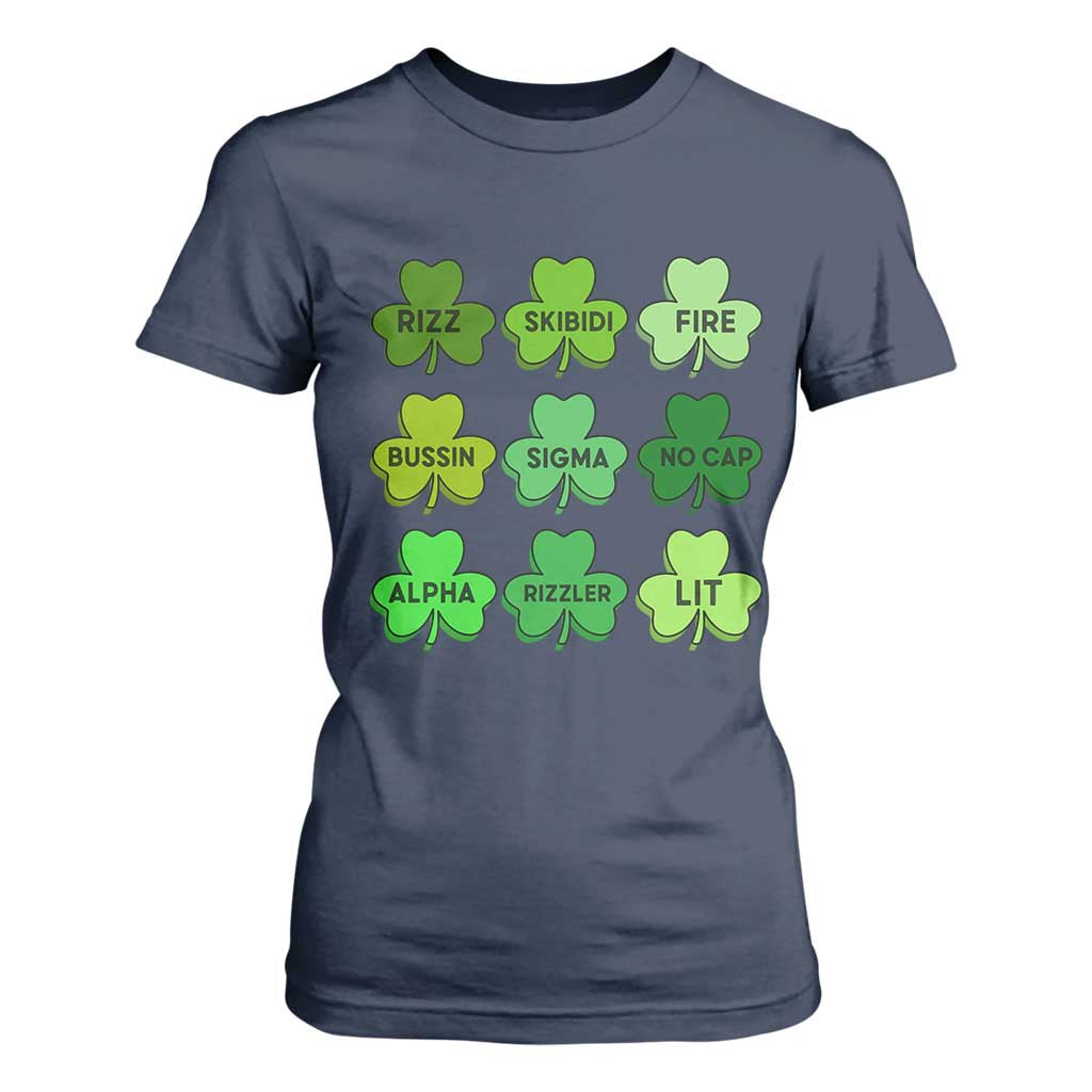 Funny St Patricks Day Skibi Rizz T Shirt For Women No Cap TS02 Navy Print Your Wear