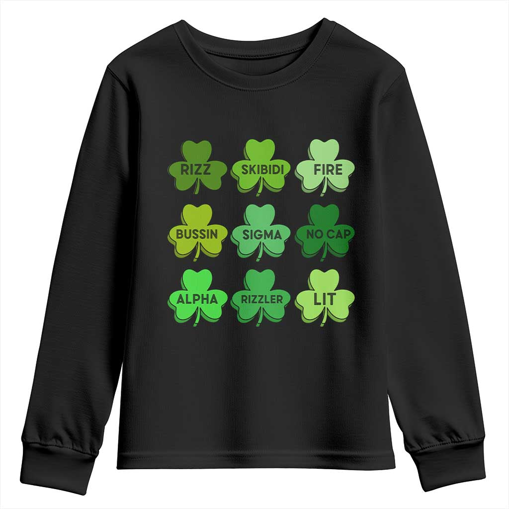 Funny St Patricks Day Skibi Rizz Youth Sweatshirt No Cap TS02 Black Print Your Wear