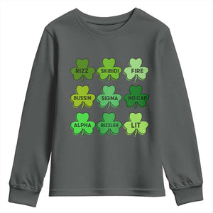 Funny St Patricks Day Skibi Rizz Youth Sweatshirt No Cap TS02 Dark Heather Print Your Wear