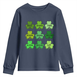 Funny St Patricks Day Skibi Rizz Youth Sweatshirt No Cap TS02 Navy Print Your Wear