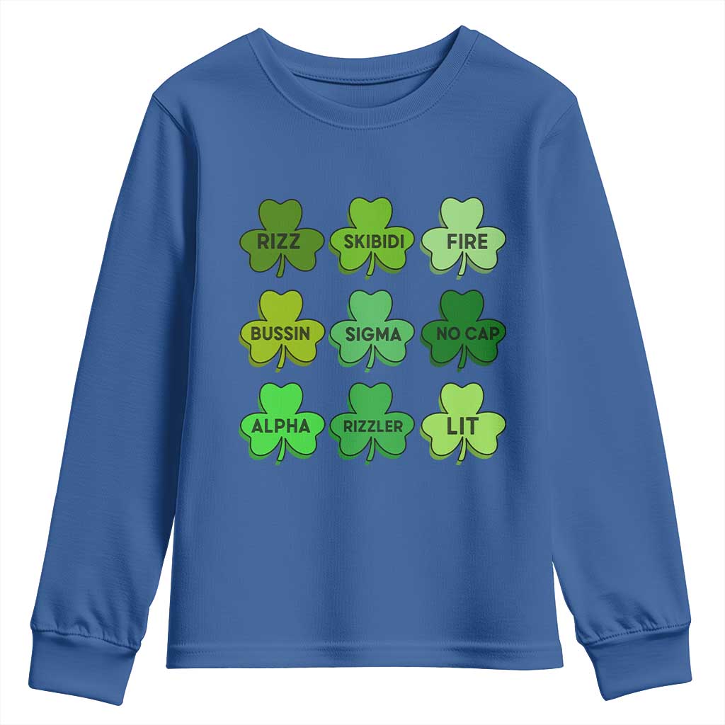 Funny St Patricks Day Skibi Rizz Youth Sweatshirt No Cap TS02 Royal Blue Print Your Wear
