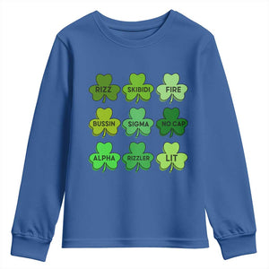 Funny St Patricks Day Skibi Rizz Youth Sweatshirt No Cap TS02 Royal Blue Print Your Wear