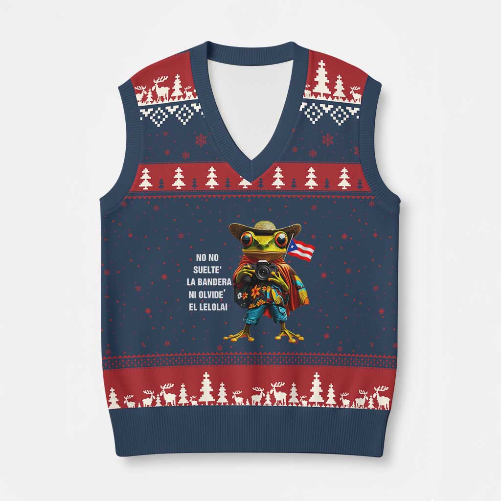 Puerto Rico Coqui V-Neck Knit Sweater Vest Debí Tirar Más Fotos TS02 Navy Red Print Your Wear