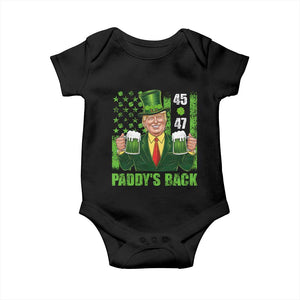 Funny St Patrick's Day Trump Baby Onesie Paddy's Back 45 47 President USA Flag TS02 Black Print Your Wear