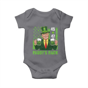Funny St Patrick's Day Trump Baby Onesie Paddy's Back 45 47 President USA Flag TS02 Charcoal Print Your Wear