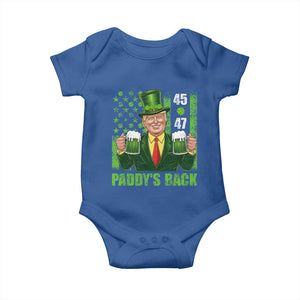 Funny St Patrick's Day Trump Baby Onesie Paddy's Back 45 47 President USA Flag TS02 Royal Blue Print Your Wear