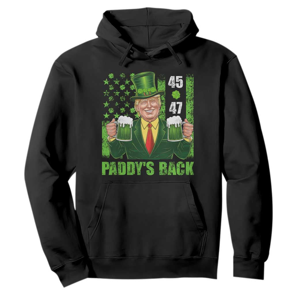 Funny St Patrick's Day Trump Hoodie Paddy's Back 45 47 President USA Flag TS02 Black Print Your Wear