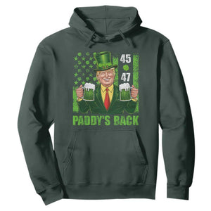 Funny St Patrick's Day Trump Hoodie Paddy's Back 45 47 President USA Flag TS02 Dark Forest Green Print Your Wear