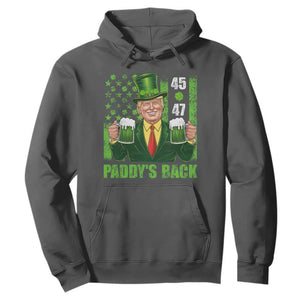 Funny St Patrick's Day Trump Hoodie Paddy's Back 45 47 President USA Flag TS02 Dark Heather Print Your Wear