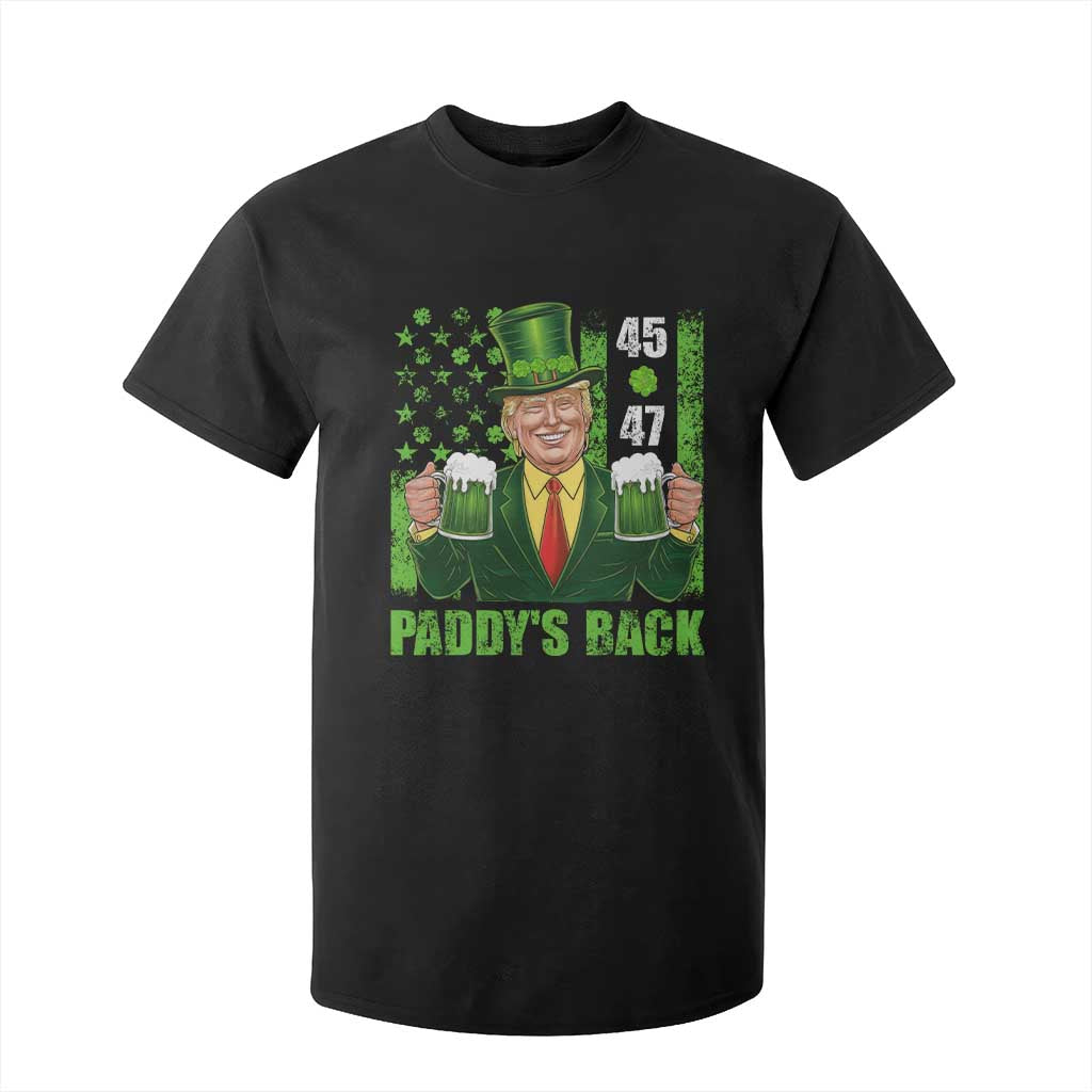 Funny St Patrick's Day Trump T Shirt For Kid Paddy's Back 45 47 President USA Flag TS02 Black Print Your Wear