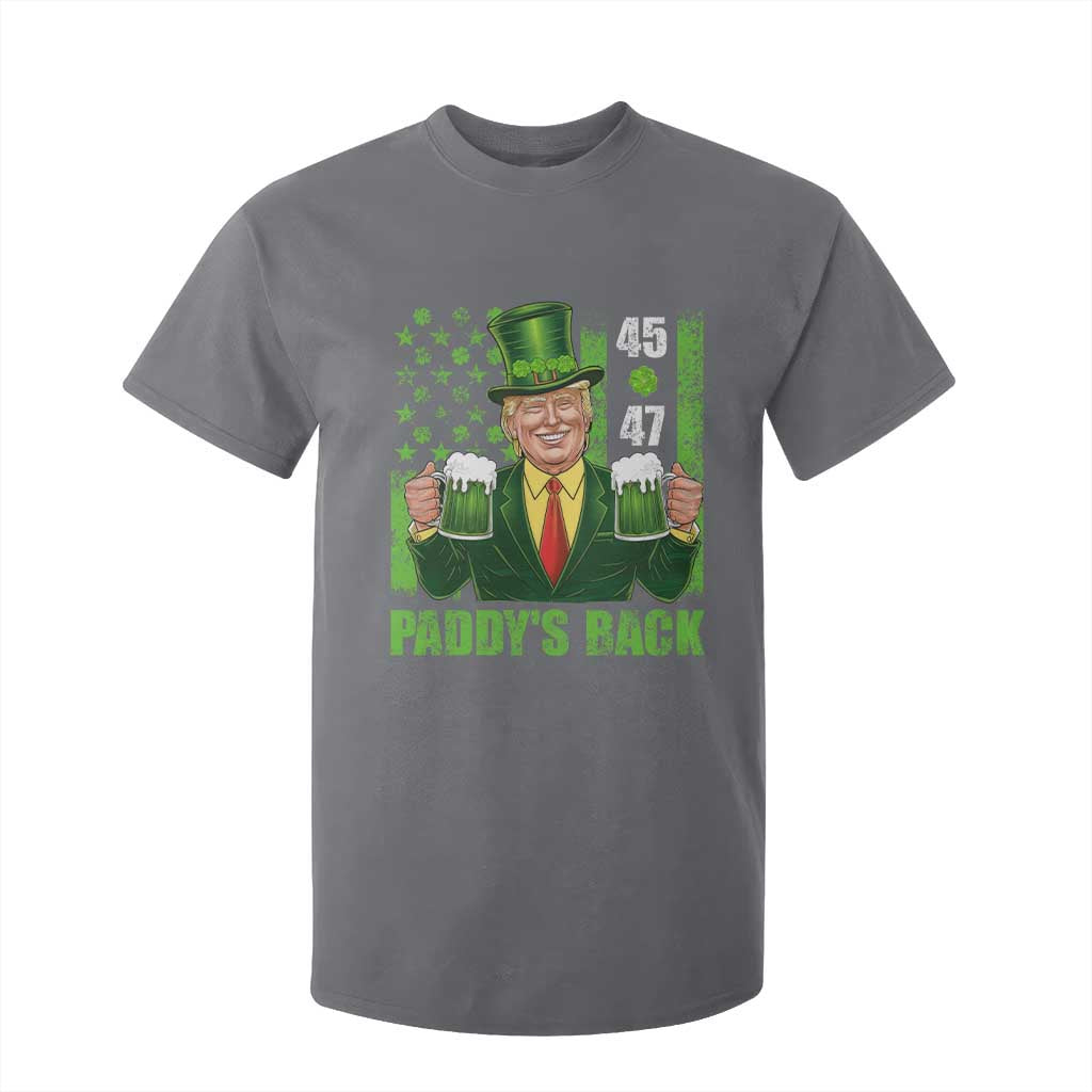 Funny St Patrick's Day Trump T Shirt For Kid Paddy's Back 45 47 President USA Flag TS02 Charcoal Print Your Wear