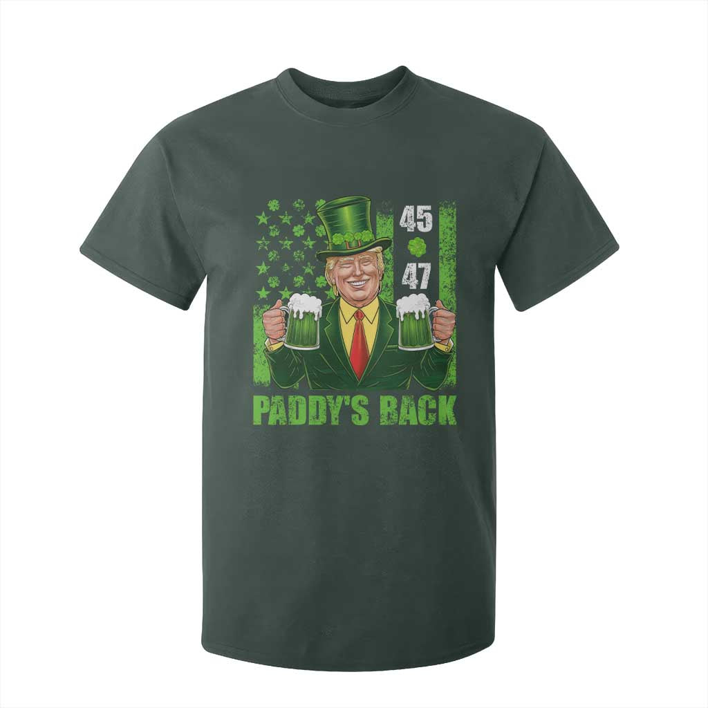 Funny St Patrick's Day Trump T Shirt For Kid Paddy's Back 45 47 President USA Flag TS02 Dark Forest Green Print Your Wear